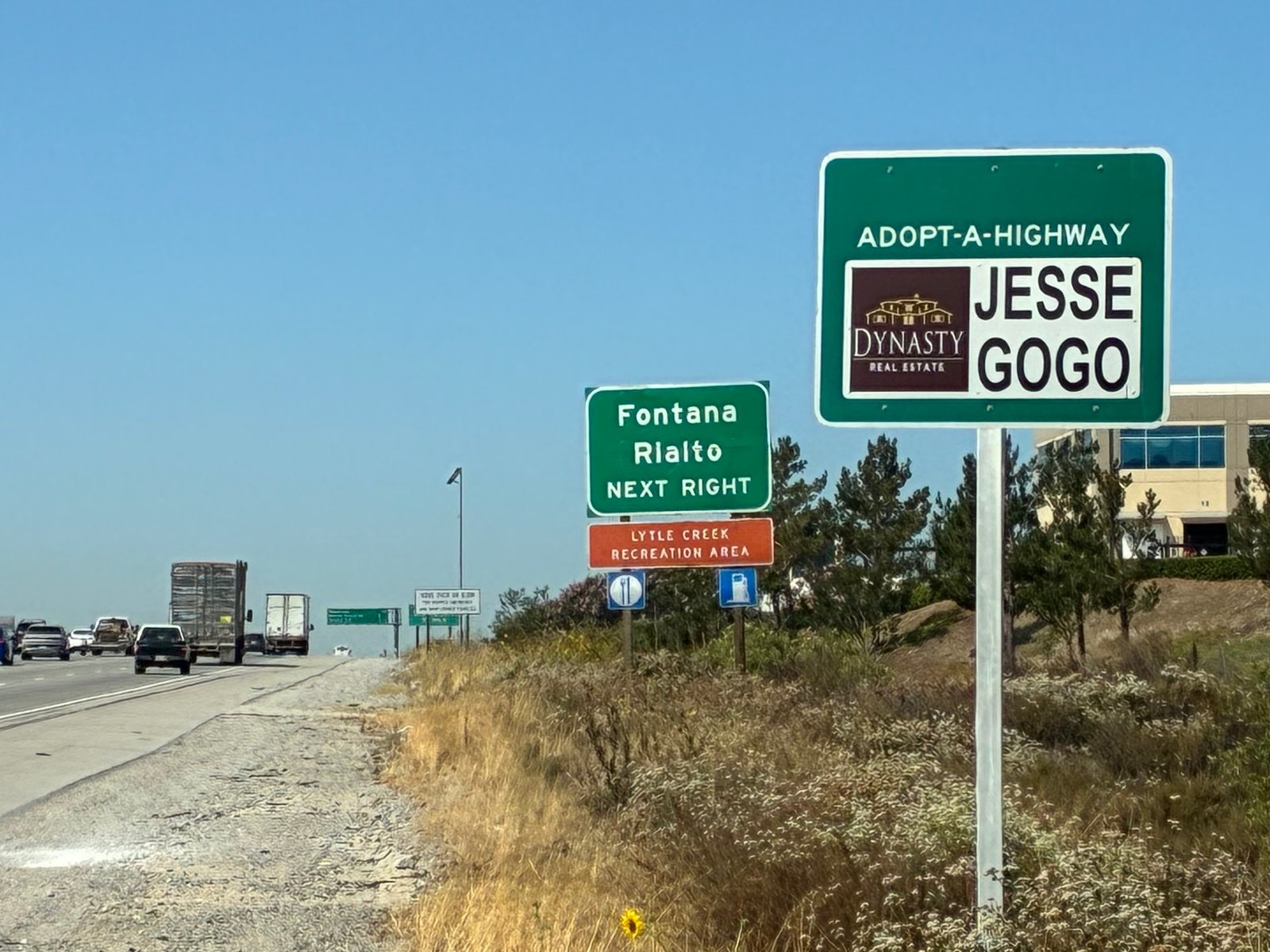 Jesse Gogo Adopt-A-Highway sign at Sierra Ave (Fontana)