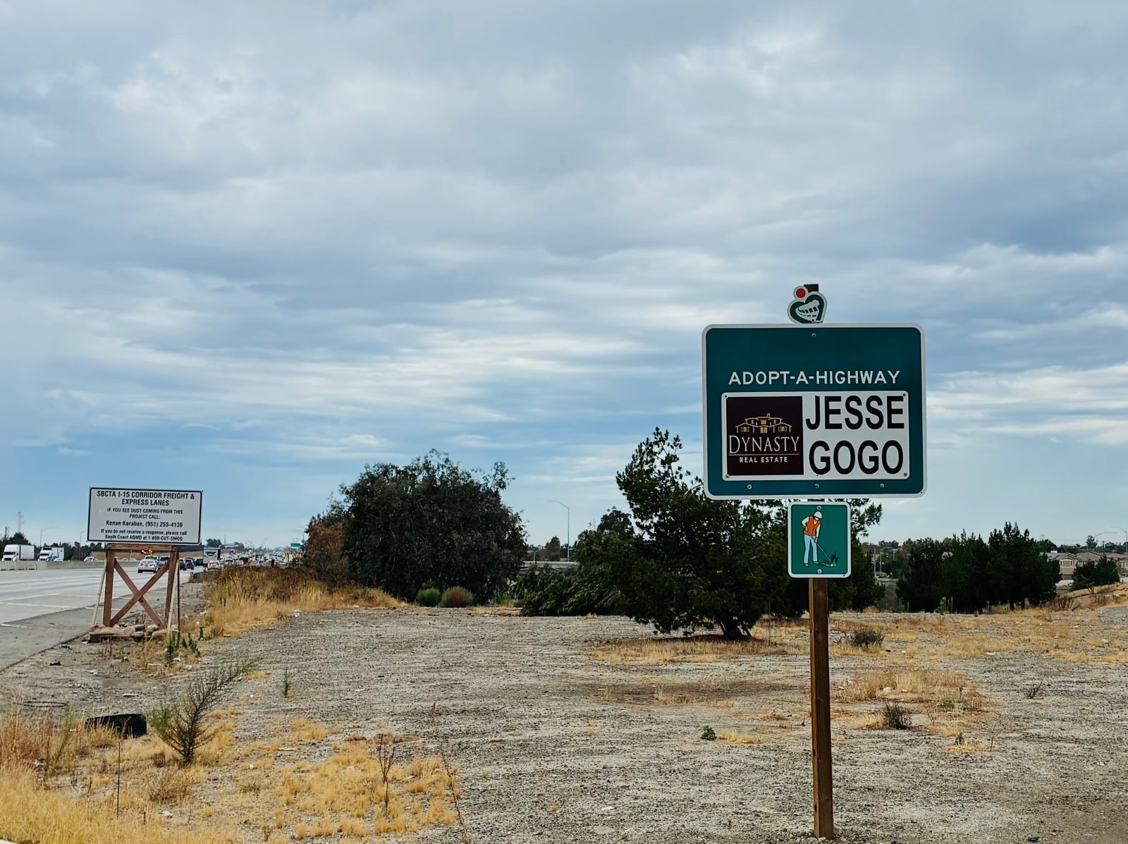 Jesse Gogo Adopt-A-Highway sign at Baseline Rd (Rancho Cucamonga)