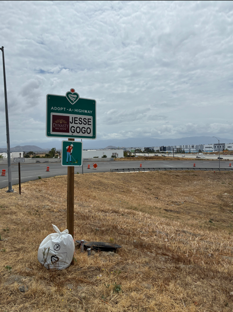 Jesse Gogo Adopt-A-Highway sign at Cantú-Galleano Rd (Jurupa Valley) NB & SB