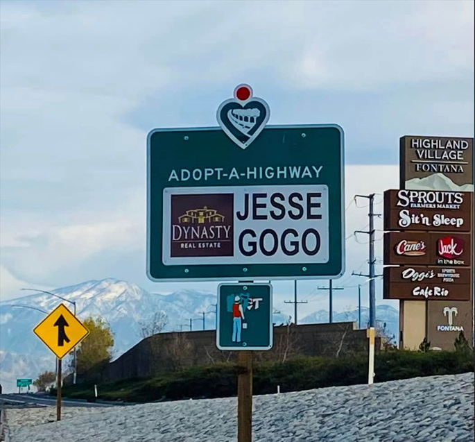 Jesse Gogo Adopt-A-Highway sign at Sierra Ave (Fontana)