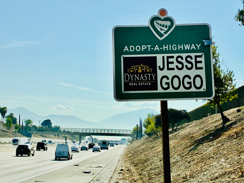 Jesse Gogo Adopt-A-Highway sign at Riverside Ave (Rialto)