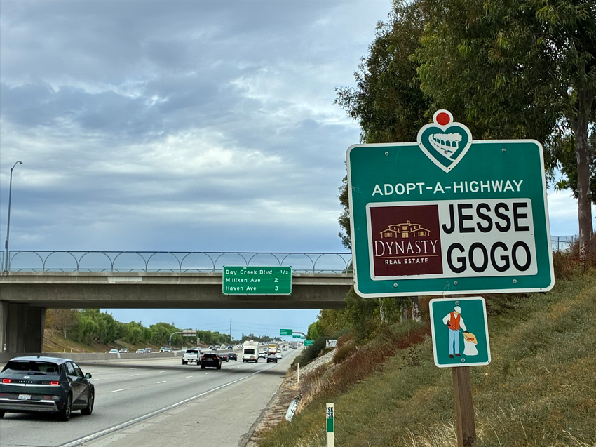 Jesse Gogo Adopt-A-Highway sign at Day Creek Blvd (Rancho Cucamonga)