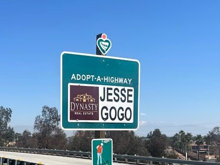 Jesse Gogo Adopt-A-Highway sign at Baseline Rd (Rancho Cucamonga)
