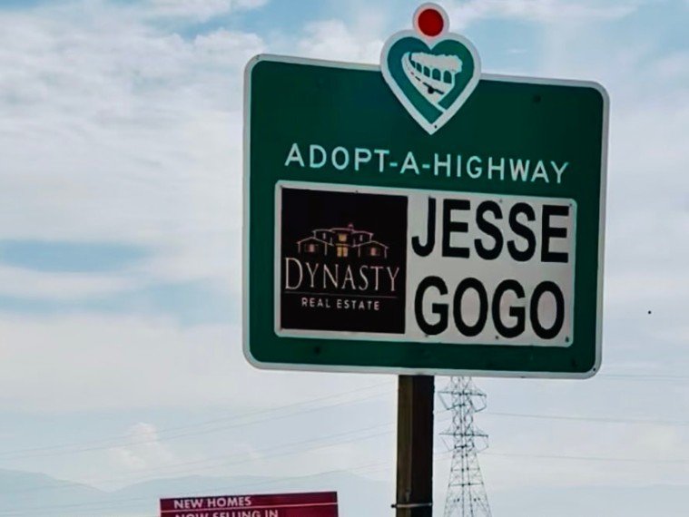 Jesse Gogo Adopt-A-Highway sign at Sierra Ave (Fontana)
