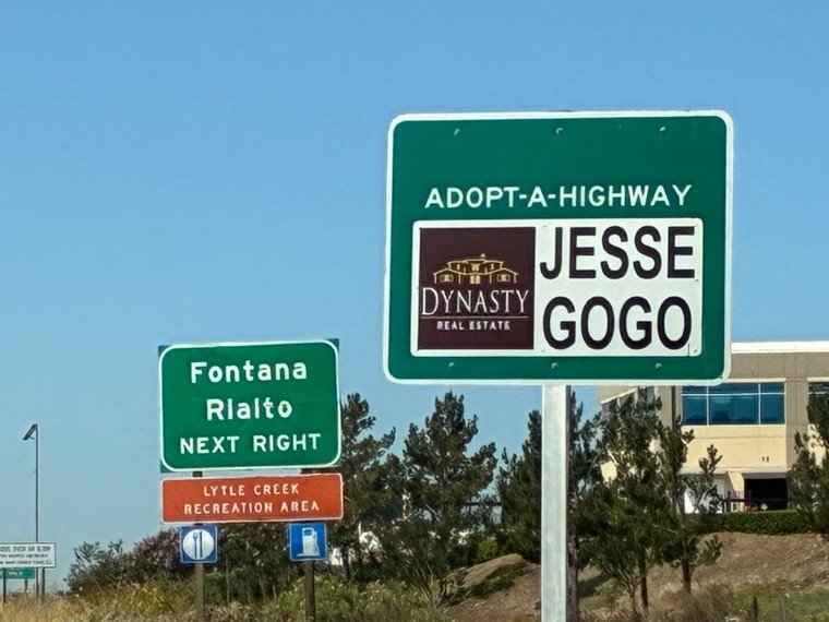 Jesse Gogo Adopt-A-Highway sign at Sierra Ave (Fontana)