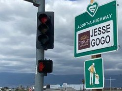 Jesse Gogo Adopt-A-Highway sign at Fourth St (Ontario) NB ONLY