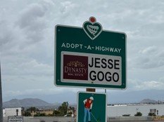Jesse Gogo Adopt-A-Highway sign at Cantú-Galleano Rd (Jurupa Valley) NB & SB