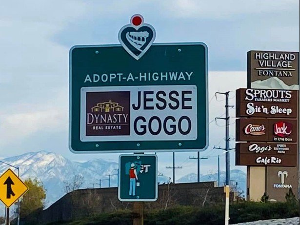 Jesse Gogo Adopt-A-Highway sign at Sierra Ave (Fontana)