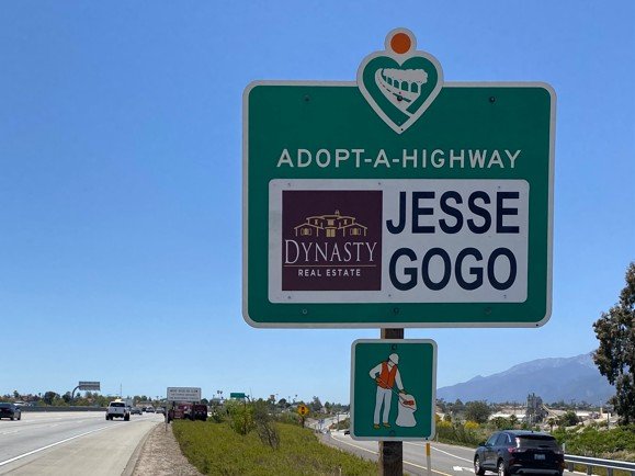 Jesse Gogo Adopt-A-Highway sign at Pepper Ave (Rialto)