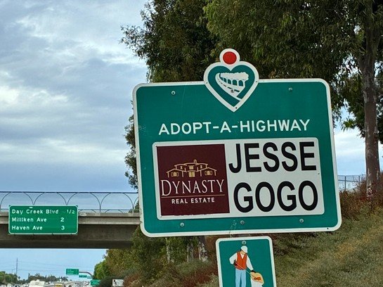 Jesse Gogo Adopt-A-Highway sign at Day Creek Blvd (Rancho Cucamonga)