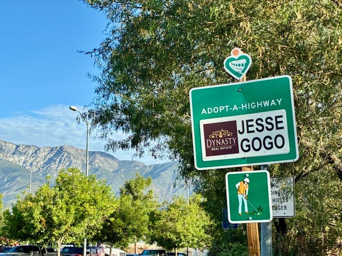 Jesse Gogo Adopt-A-Highway sign at 13850 Victoria St (near Etiwanda HS)