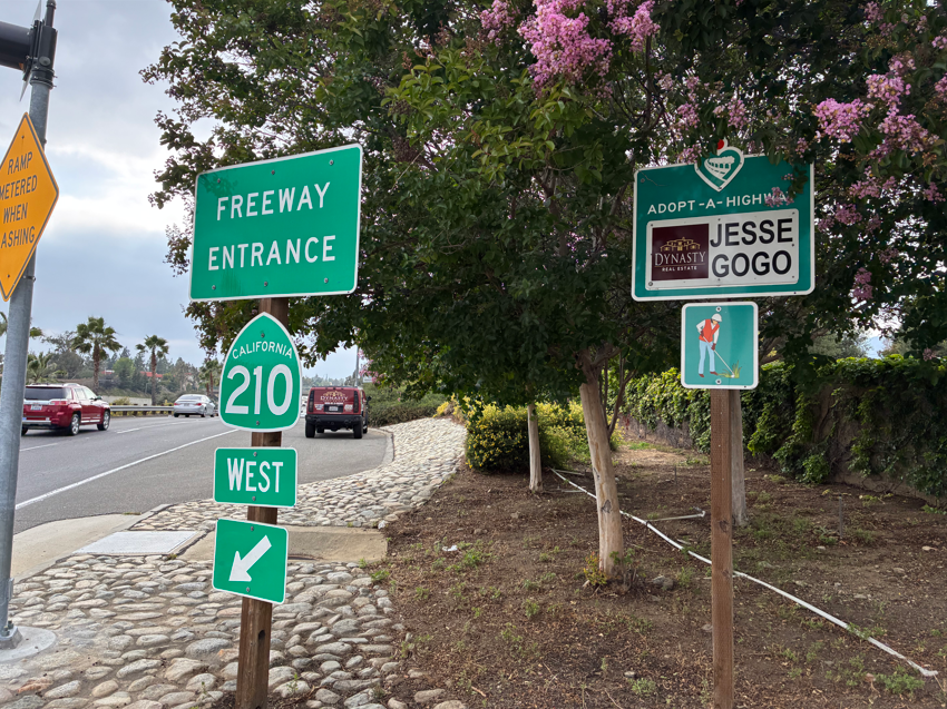 Jesse Gogo Adopt-A-Highway sign at Archibald Ave (Rancho Cucamonga) WB & EB