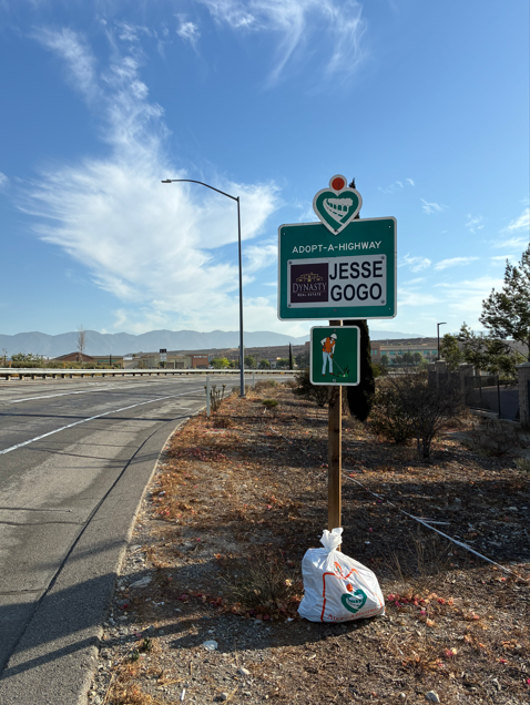 Jesse Gogo Adopt-A-Highway sign at Sierra Ave (Fontana) WB & EB