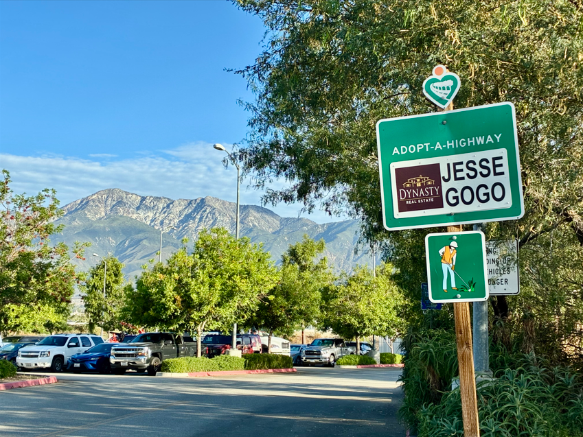 Jesse Gogo Adopt-A-Highway sign at 13850 Victoria St (near Etiwanda HS)